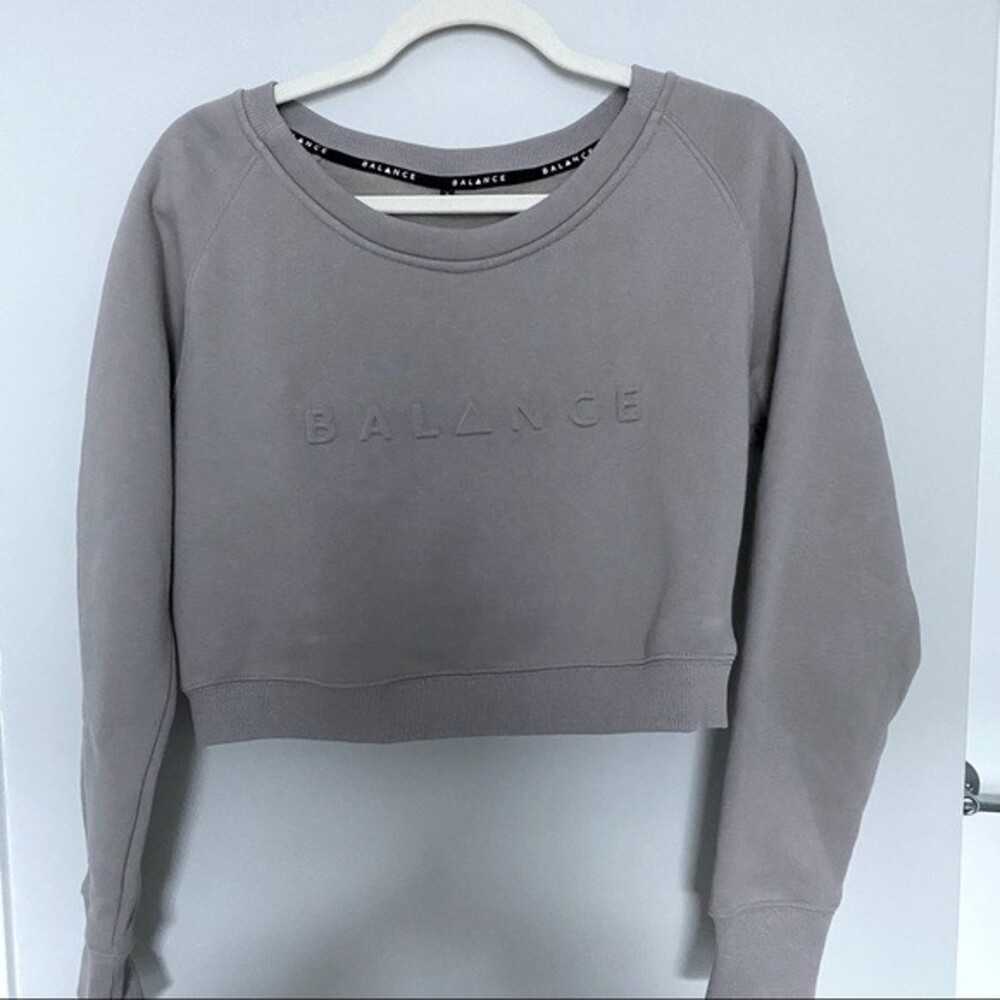 Balance Athletica Sweatshirt Taupe Tan Women's Essence Cropped Crew Lucid Gray